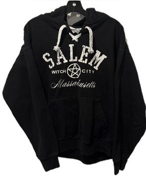 Salem Massachusetts Lace Up Neckline Hoodie in Black and White